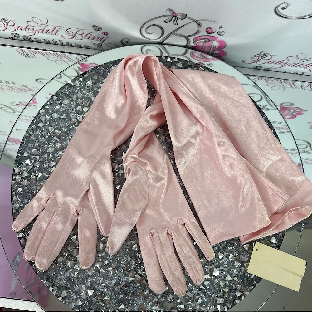 Gloves long silky satiny vintage brand new with tags Elegant Pink Satin Gloves